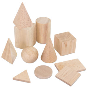KOMPLET LESENIH GEOMETRIJSKIH TELES Z OSNOVNIMI PLOSKVAMI- majhna, velikost kocke 5cm3